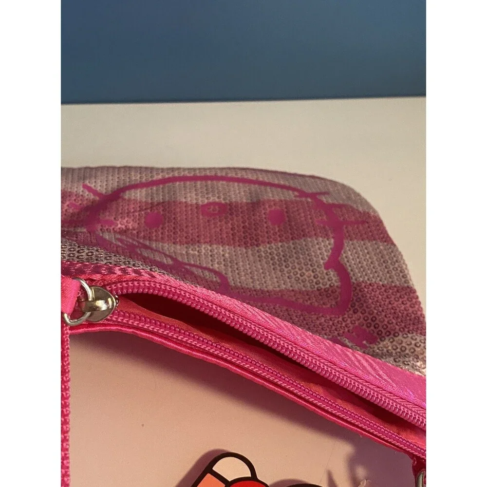 Hello Kitty Pink Stripe Sequined Girl's Crossbody Bag 2012 Adjust Strap NWT 8x8”